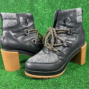 SOREL Dark Charcoal Black & Grey Heeled Ankle Boots 9.5